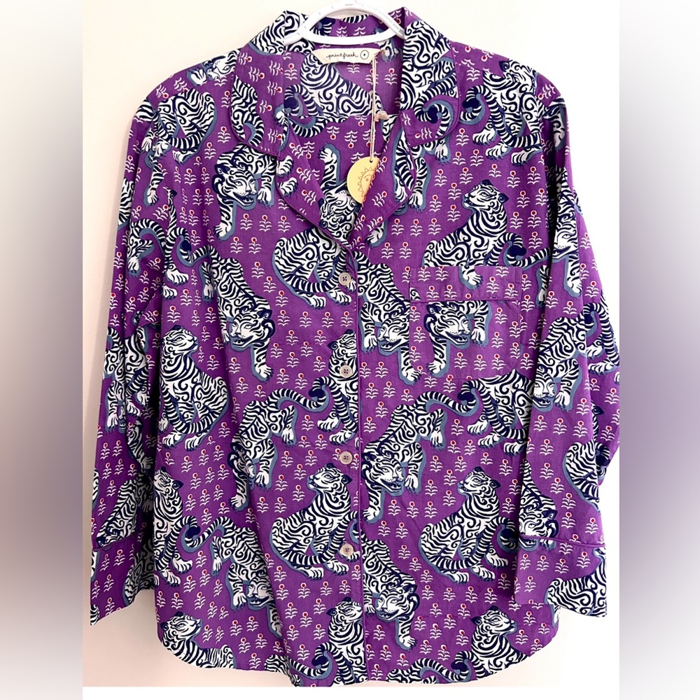NWT set Printfresh Tiger Queen amethyst Size small. Long pants long sleeve top